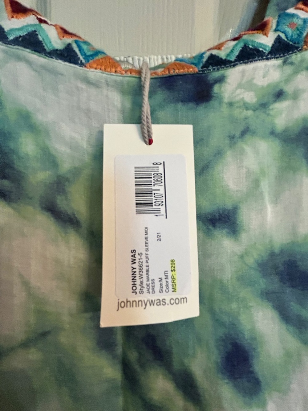 Johnny Was NWT Embroidered Tie Dye Dress Puff Sleeve Boho Size M - Picture 2 of 3